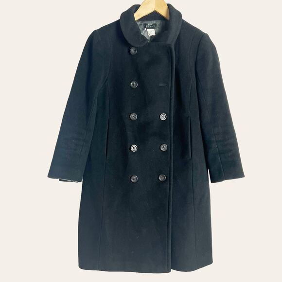 J.Crew Black Wool Double Breasted Button Front Coat Size 2 - Picture 1 of 9